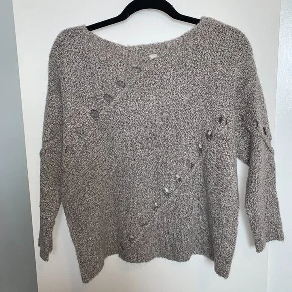 Anthropologie One Grey Day Grace Sweater Merino Wool Knit Marle Heathered XS - Picture 13 of 16